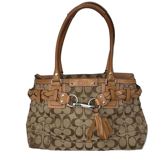 Coach brown signature canvas braided tassel shoulder bag purse - Picture 1 of 13